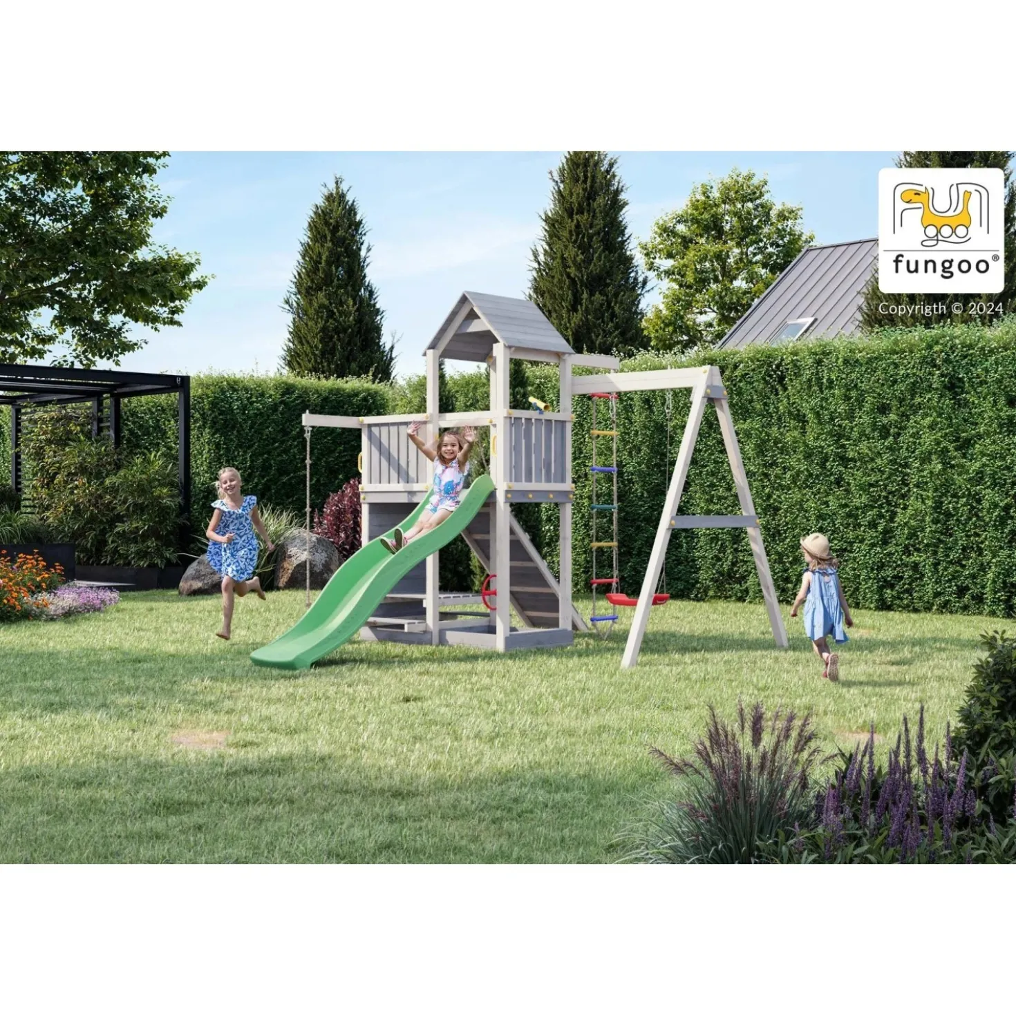 Gioco da giardino Activer con scivolo e altalena 390x285xh262 cm