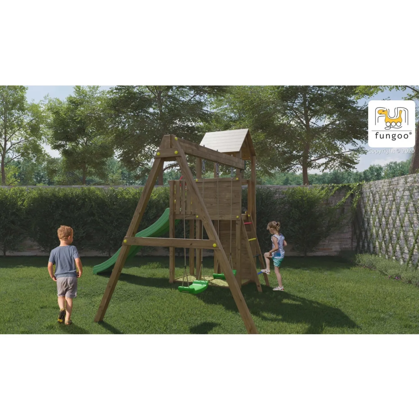 Gioco da giardino Boomer 3 con scivolo e altalene 432x303xh272 cm