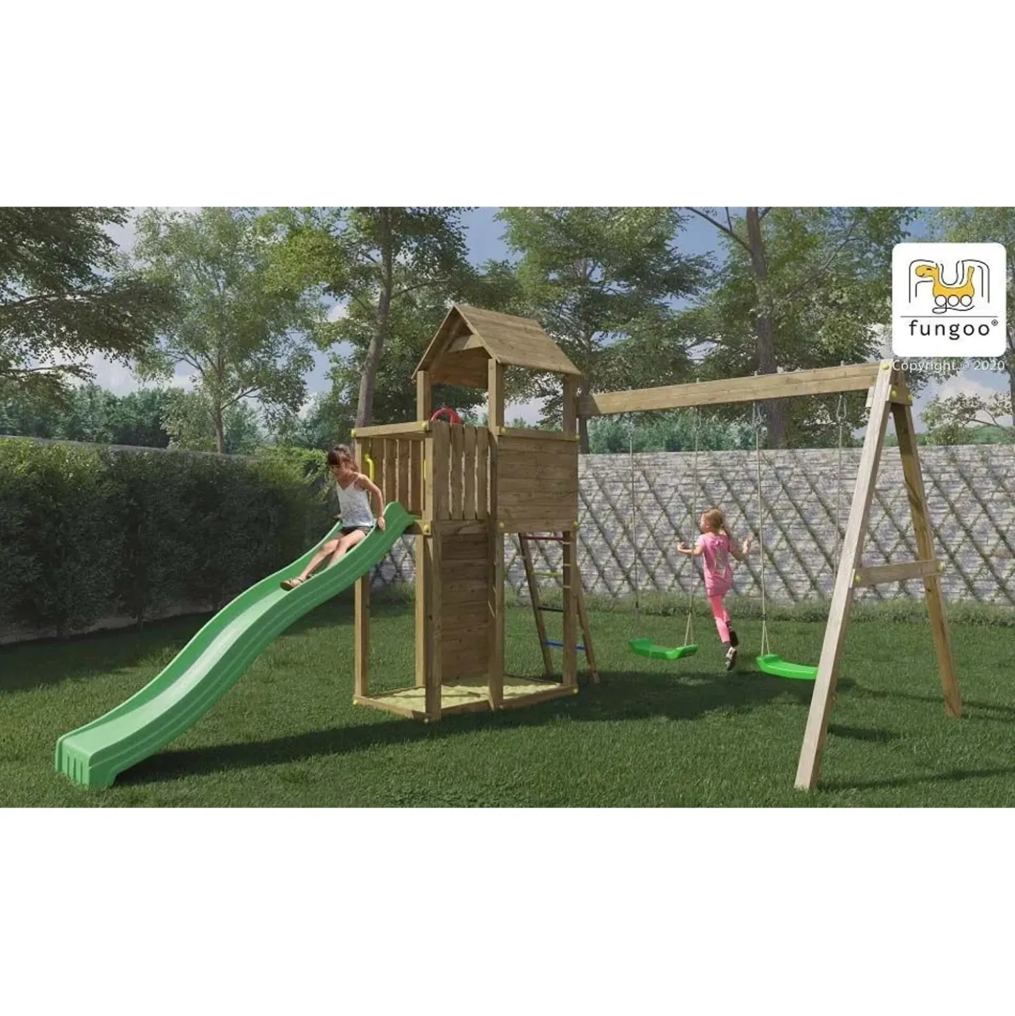 Gioco da giardino Boomer 3 con scivolo e altalene 432x303xh272 cm