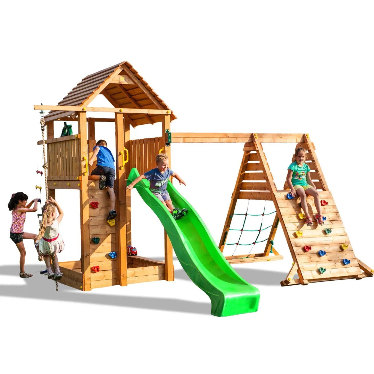 Gioco da giardino Fortress con scivolo e altalena 560x445xh305 cm