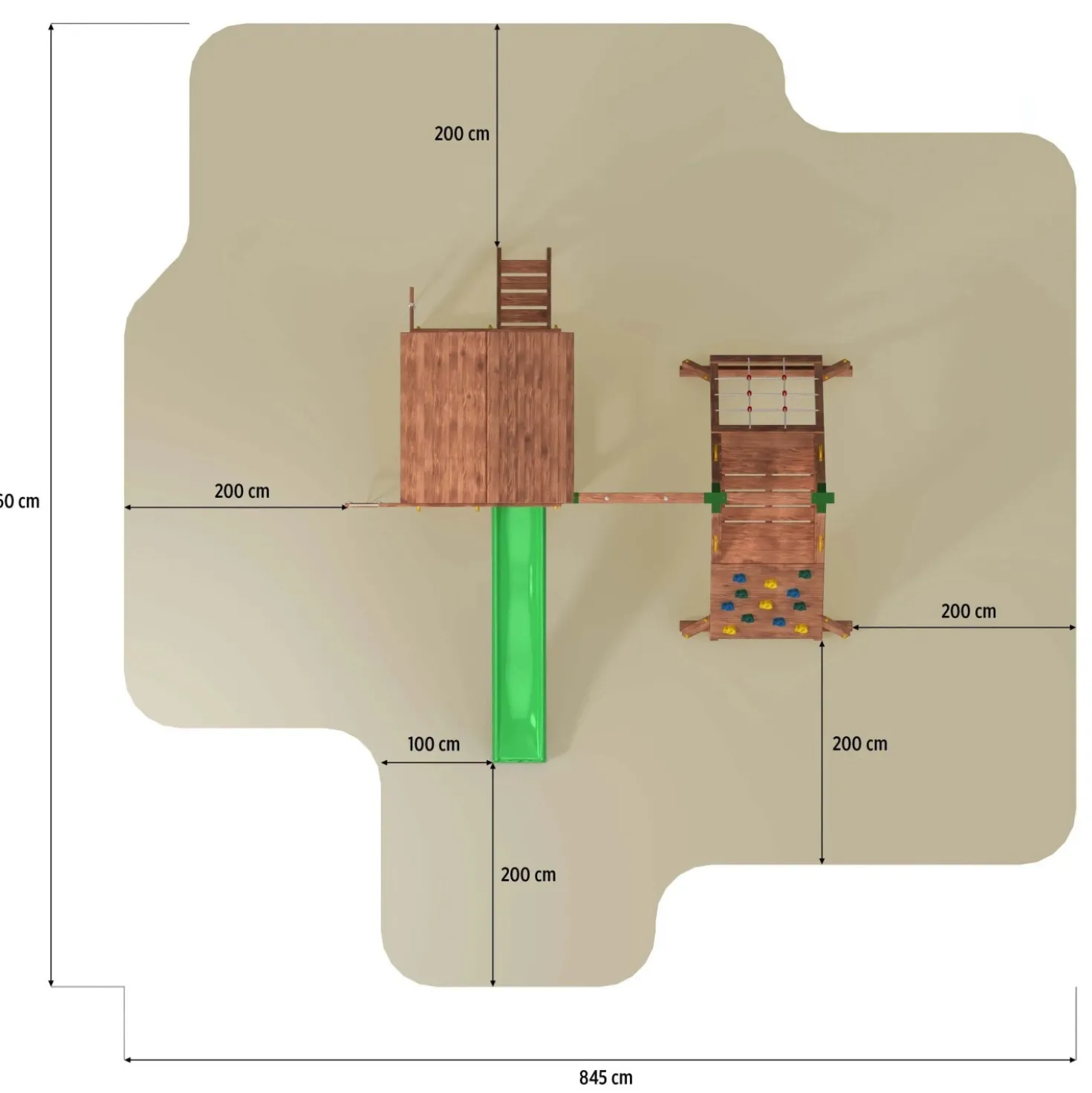 Gioco da giardino Fortress con scivolo e altalena 560x445xh305 cm