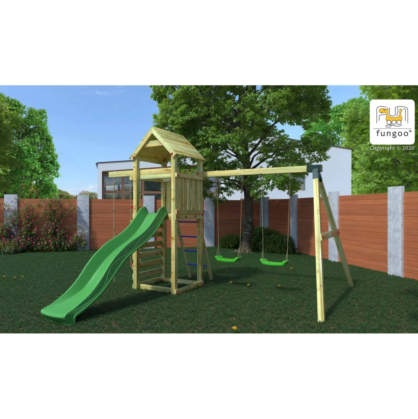 Gioco da giardino Gaia con scivolo e altalene 380x381xh252 cm