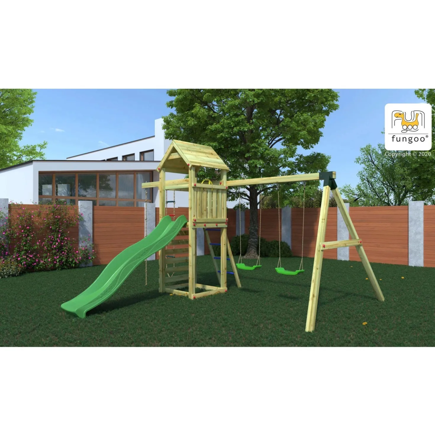 Gioco da giardino Gaia con scivolo e altalene 380x381xh252 cm