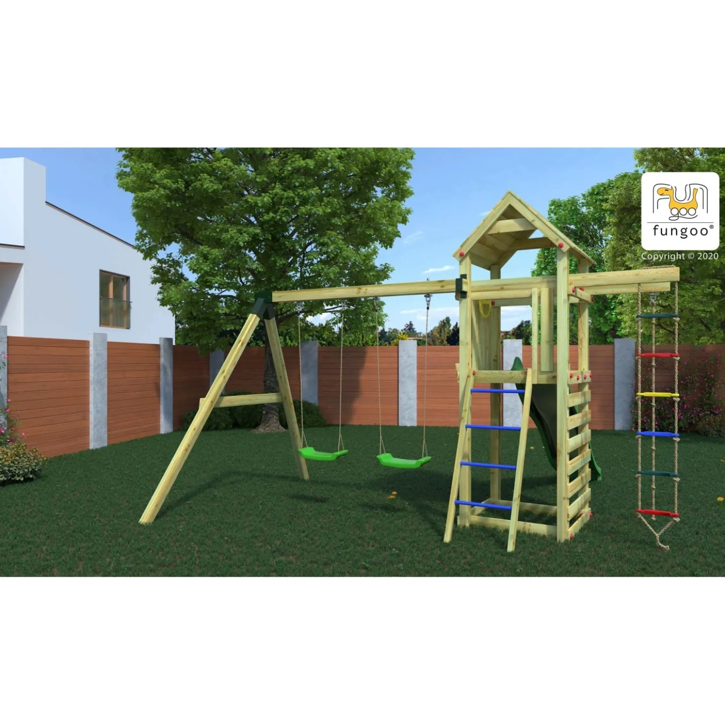 Gioco da giardino Gaia con scivolo e altalene 380x381xh252 cm