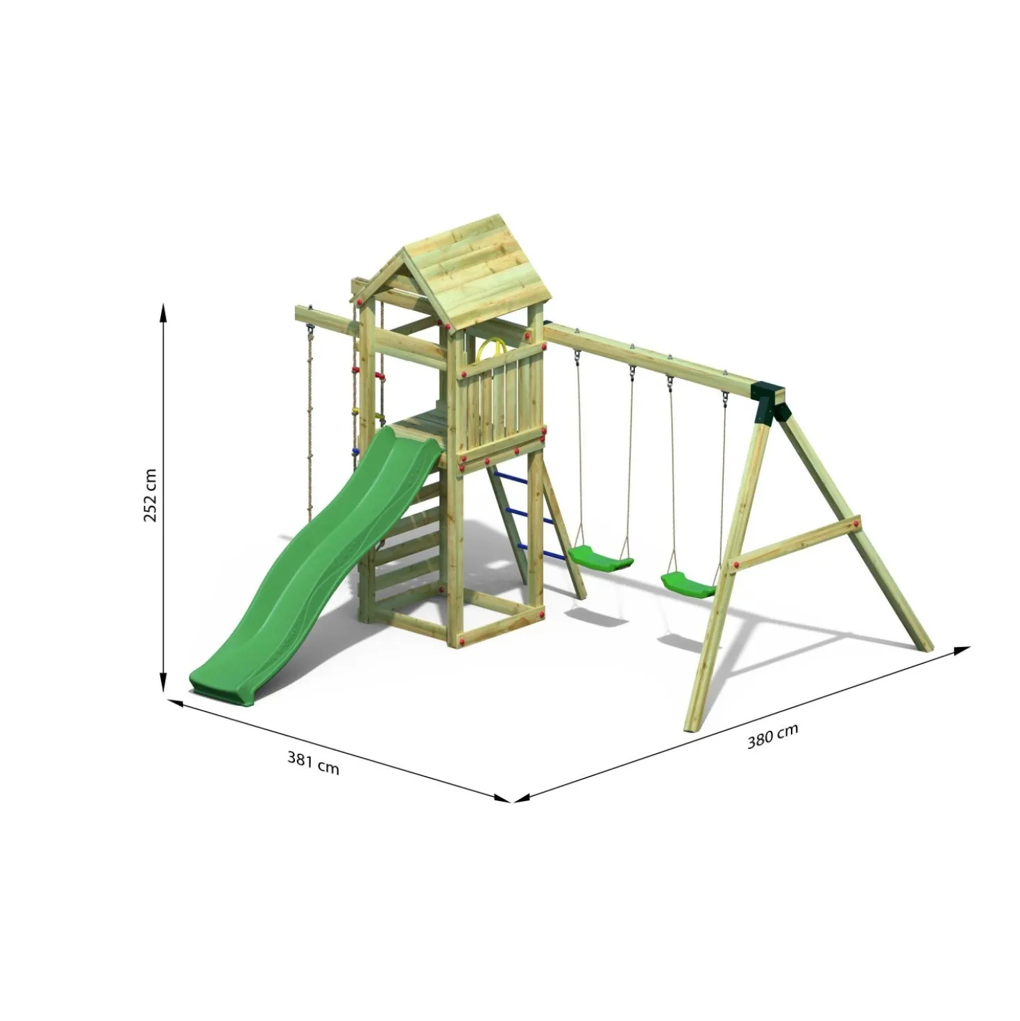 Gioco da giardino Gaia con scivolo e altalene 380x381xh252 cm