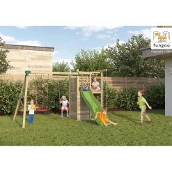 Gioco da giardino Houser con scivolo e altalena 343x363xh220 cm