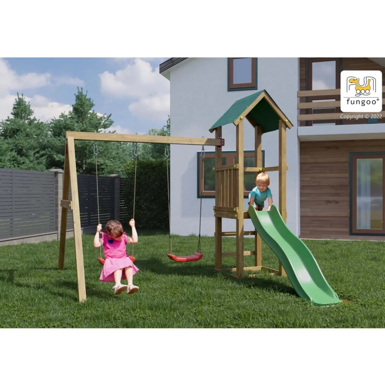 Gioco da giardino Lucas con scivolo e altalene 310x275xh245 cm