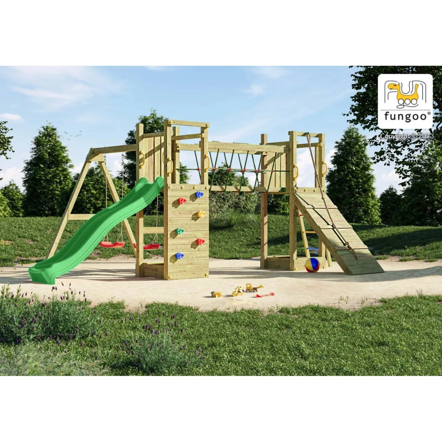 Gioco da giardino Maxi Funny con scivolo e altalene 525x398xh210 cm