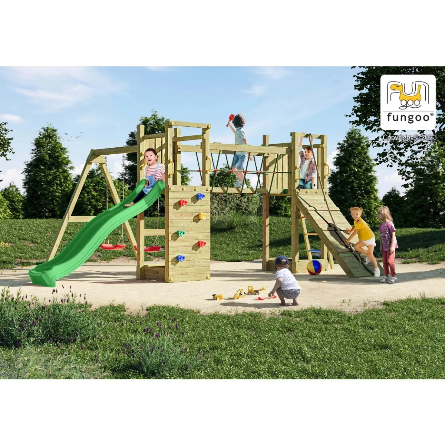 Gioco da giardino Maxi Funny con scivolo e altalene 525x398xh210 cm