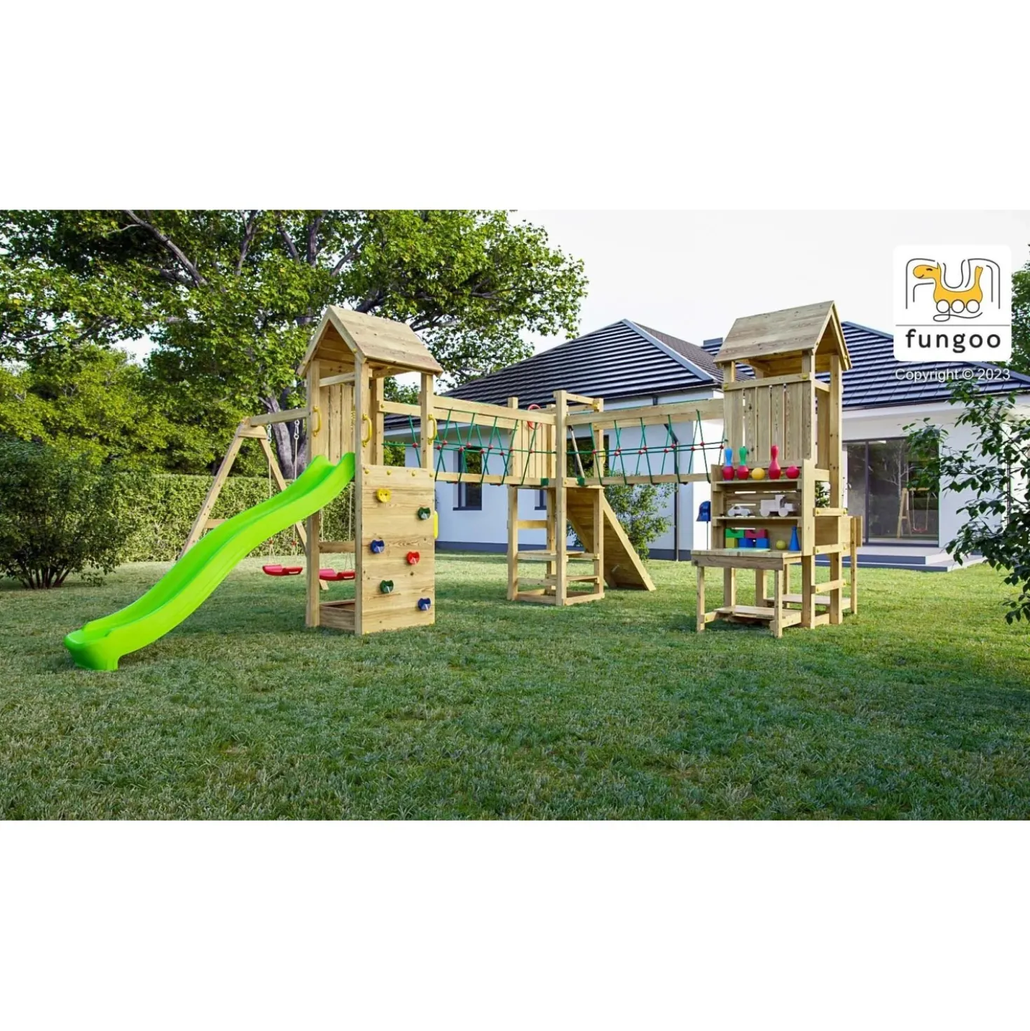 Gioco da giardino Optimizer scivolo e altalene 612 x 518 x h257cm