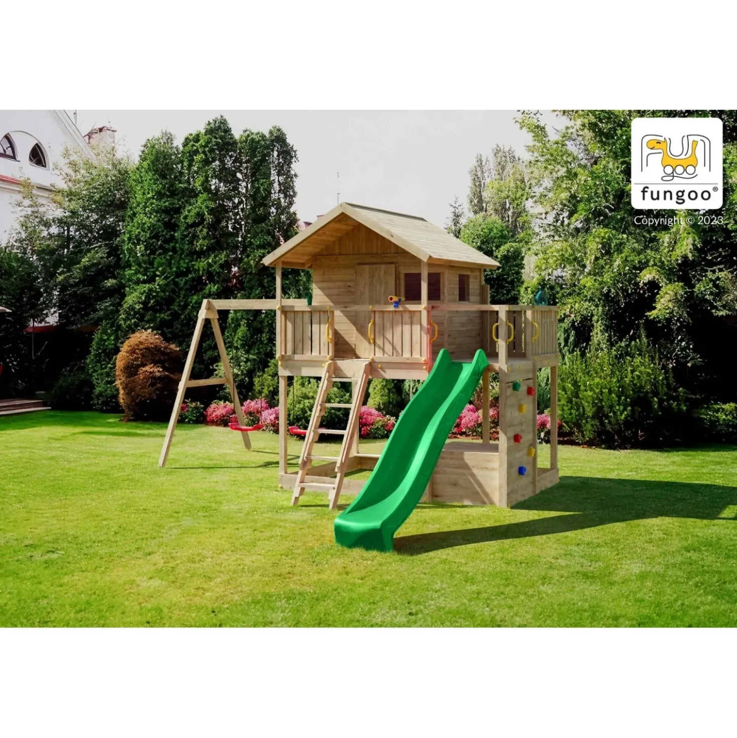 Gioco da giardino Sunshine scivolo e altalene 491 x 593 x h314 cm