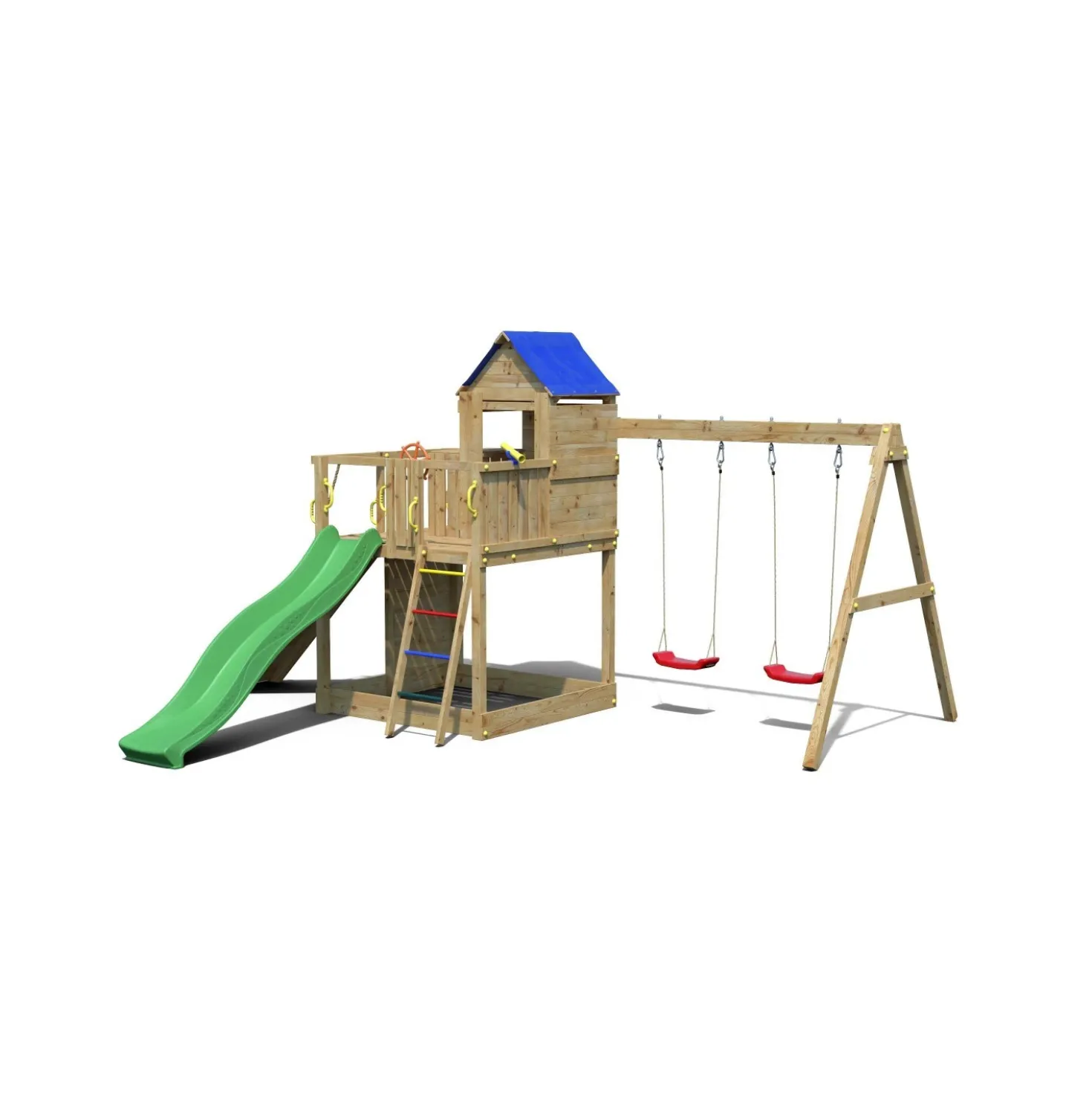 Gioco da giardino Treehouse con scivolo e altalene 443x501xh272 cm