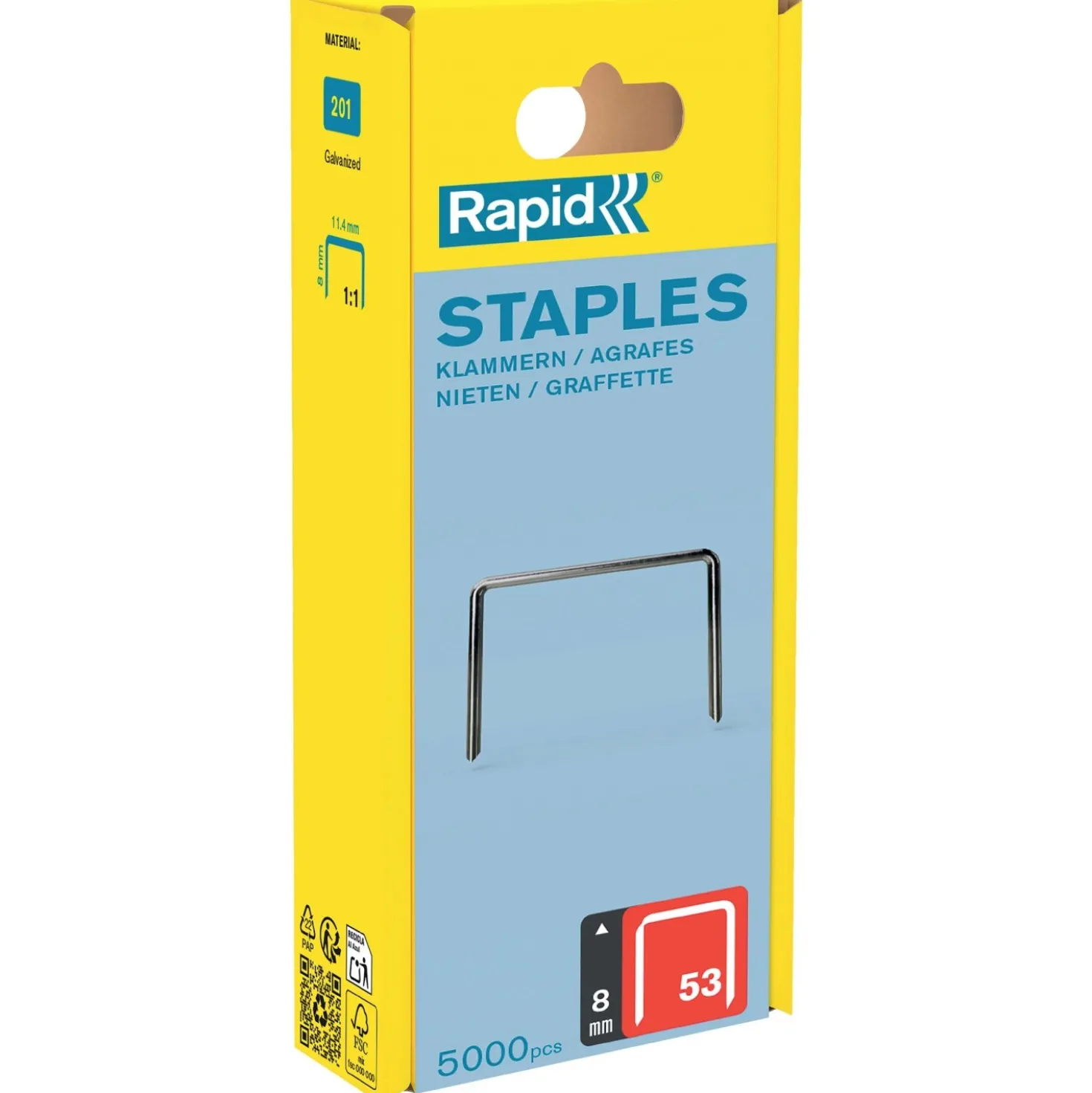 Graffe a filo fine Rapid No. 53 zincate da 8 mm