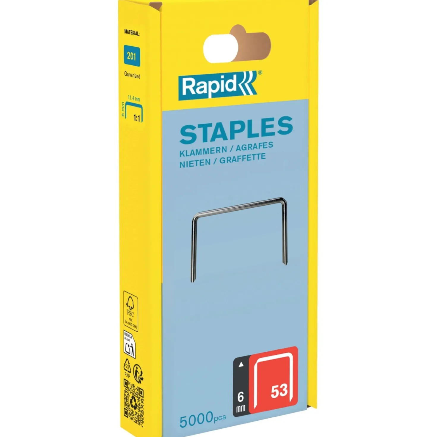 Graffe a filo fine Rapid No. 53 zincate da 6 mm