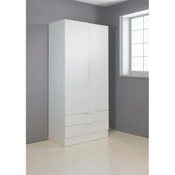 Guardaroba 2 ante e 2 cassetti 184x82x46 cm bianco