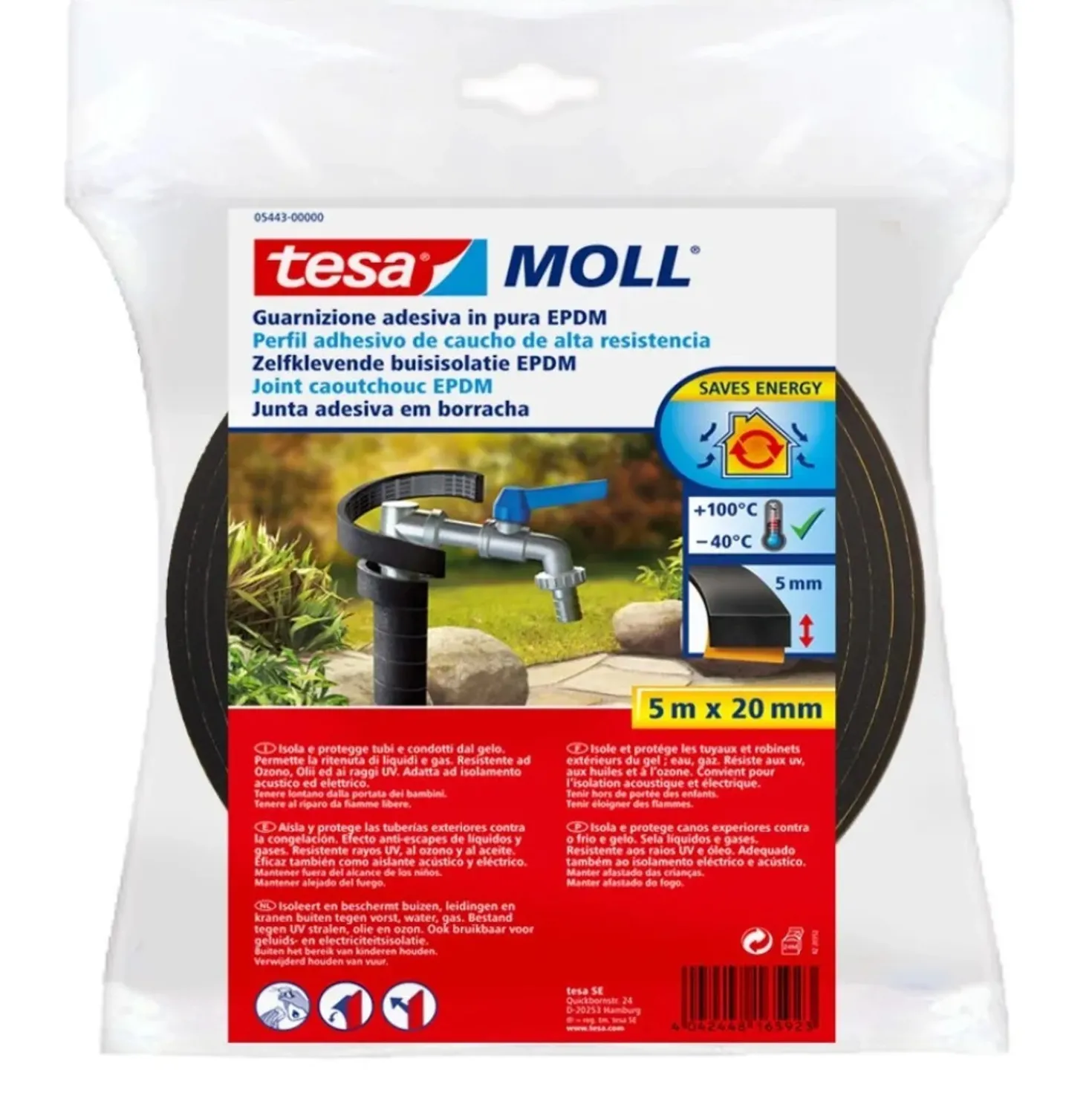 Guarnizione in schiuma nera EPDM per esterni 5 m x 20 mm
