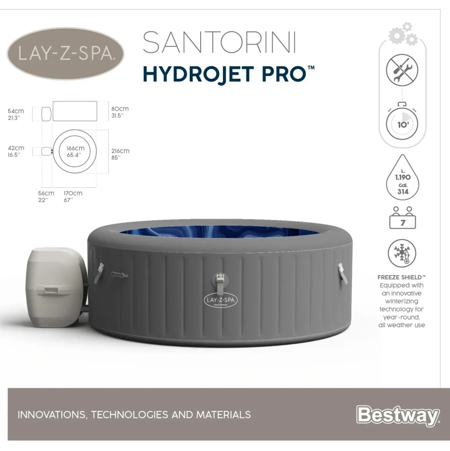 Idromassaggio Bestway LAY-Z-SPA Santorini HydroJet Pro 216x80 cm