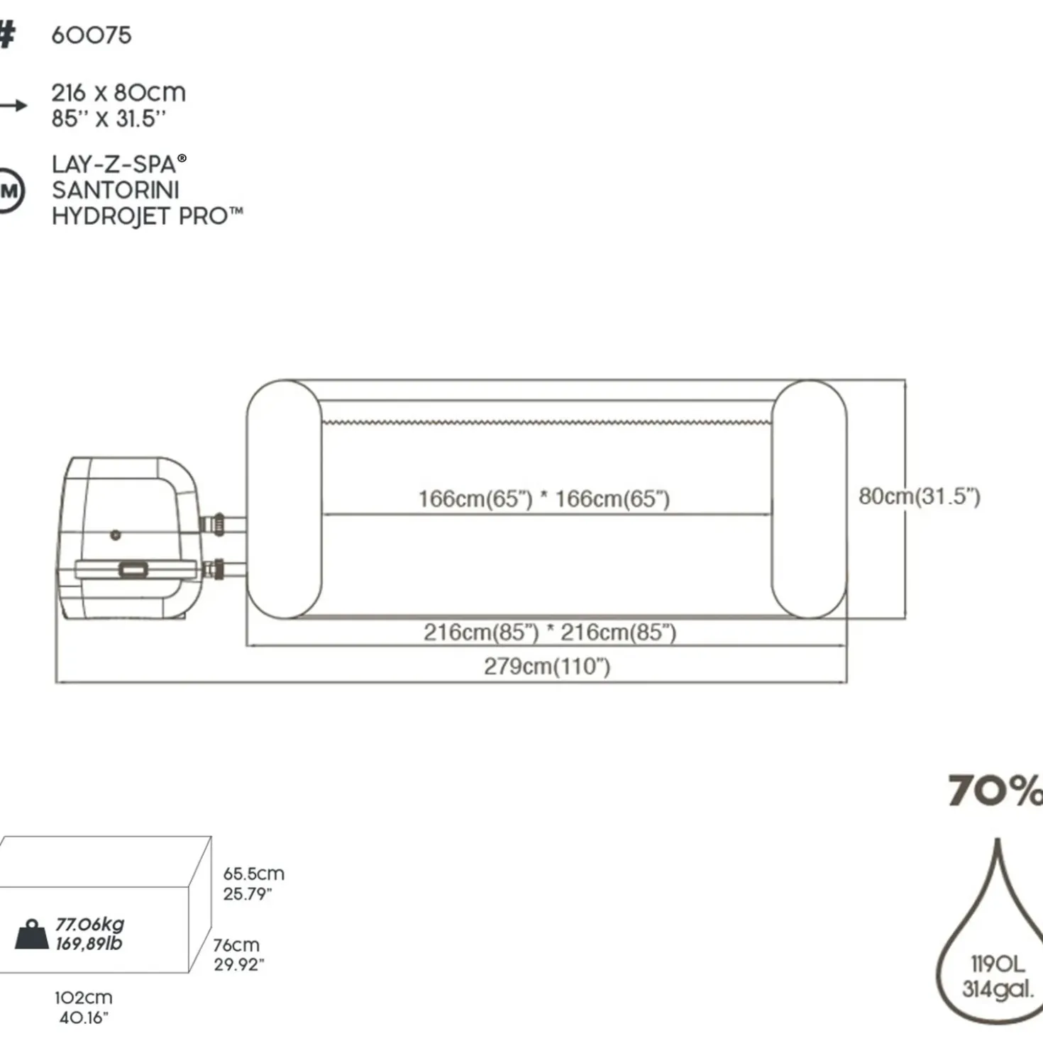 Idromassaggio Bestway LAY-Z-SPA Santorini HydroJet Pro 216x80 cm