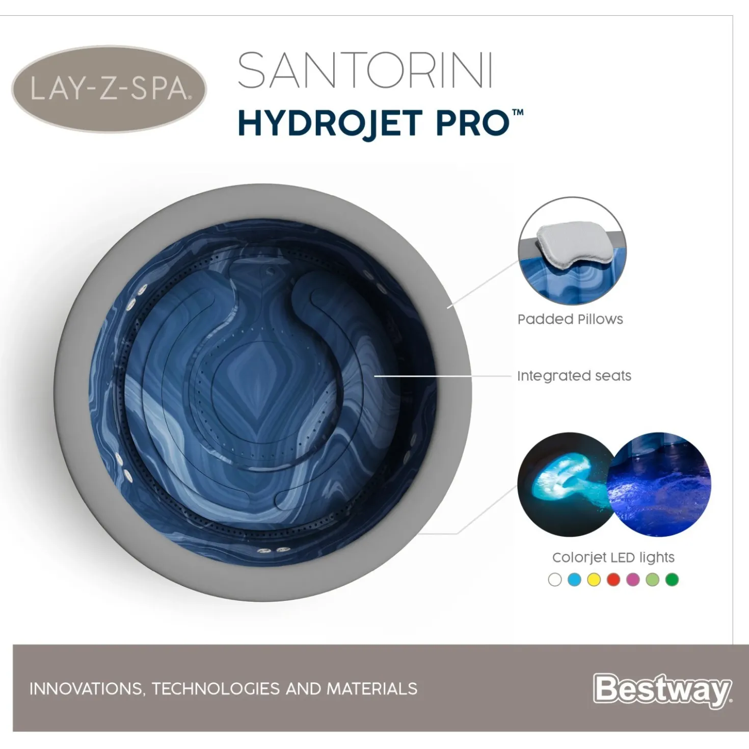 Idromassaggio Bestway LAY-Z-SPA Santorini HydroJet Pro 216x80 cm