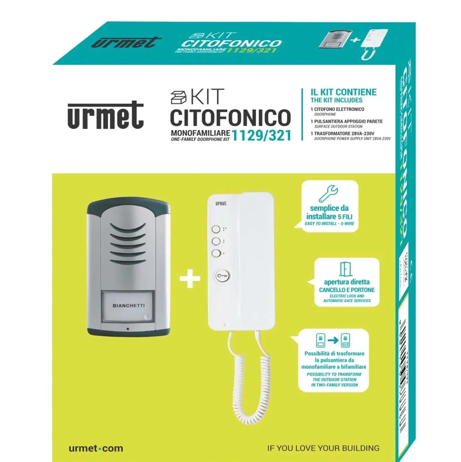 Impianto citofonico universale Urmet espandibile 2 pulsanti bianco