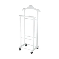 Indossatore doppio in legno bianco con rotelle