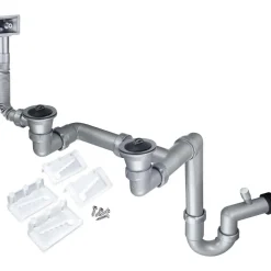 Kit di scarico per lavello in 2 vaschetta Scarico 2 acciaio 36x24x11 cm
