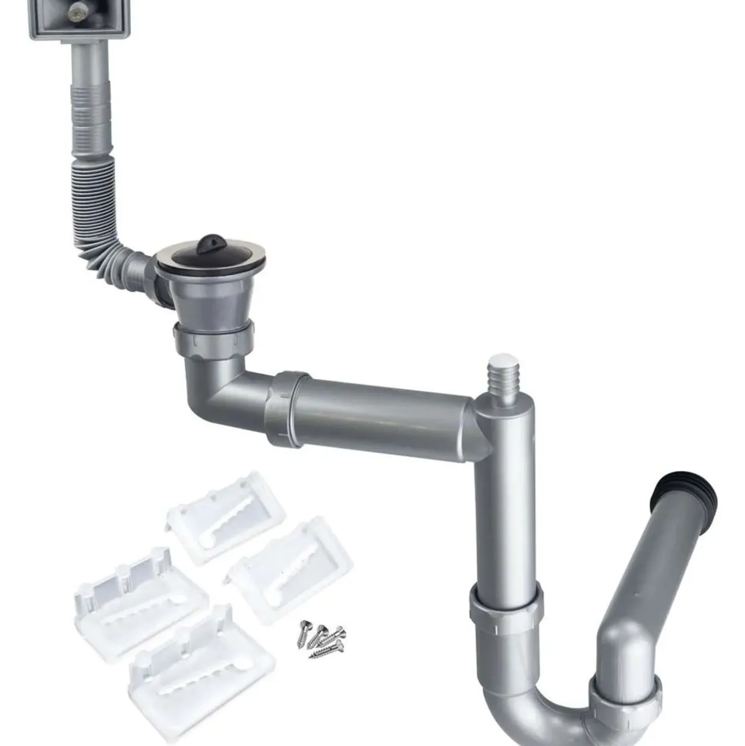 Kit di scarico per lavello in 1 vaschetta Scarico 2 acciaio 26x42x6 cm
