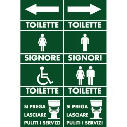 Kit servizi 8 targhette adesive per WC prefustellate in blister 9 x 7 cm