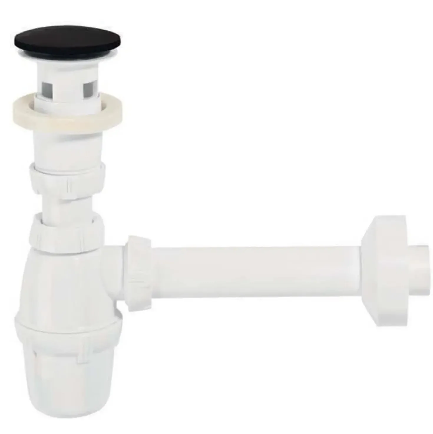 Kit sifone per lavabo con doppio tappo d 32 cm cromato e nero