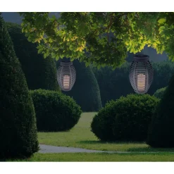 Lampada da esterno solare LED a lanterna plastica rattan grigio 3000K IP44
