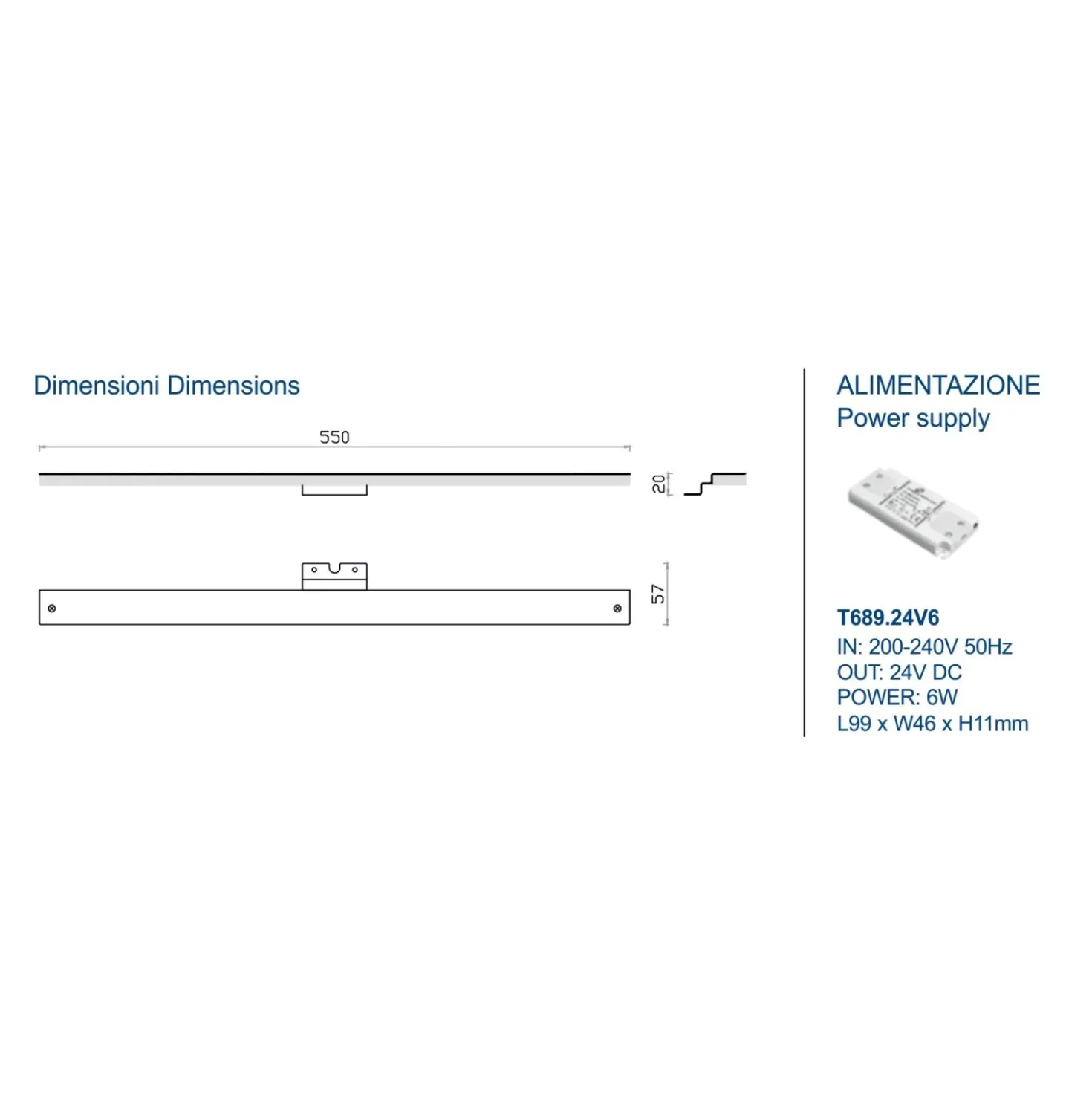 Lampada da Specchio per bagno Led 55 cm luce naturale