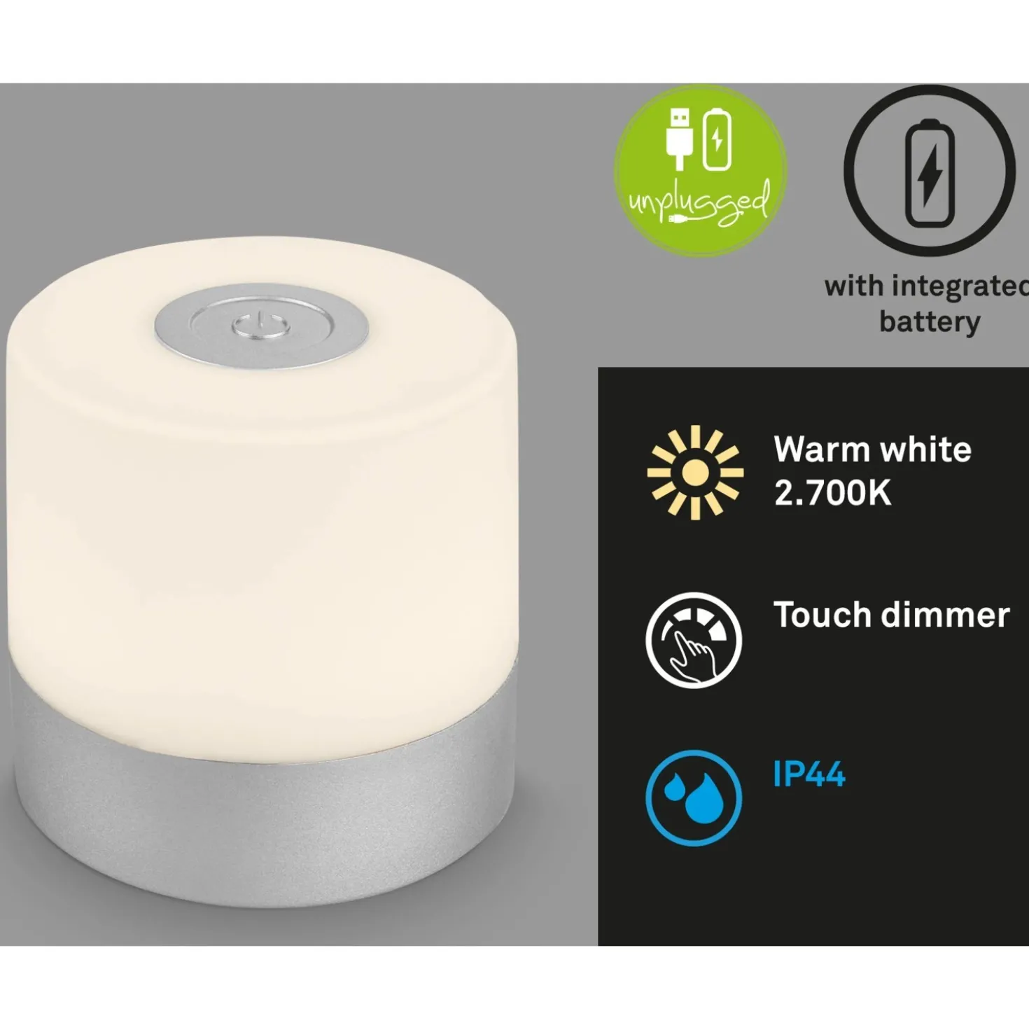 Lampada da tavolo LED 100 lm RGB Ø 7 x 7 cm cromo