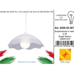 Lampadario a sospensione Sugar E27 in vetro bianco Ø 35 cm