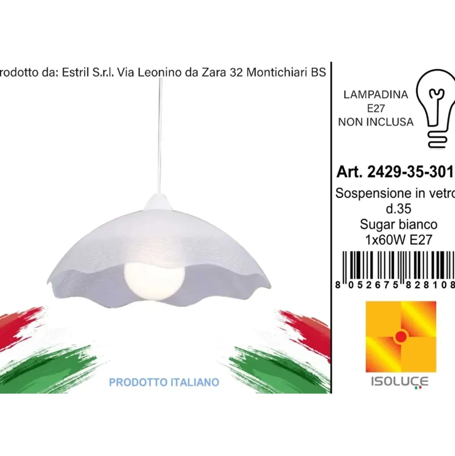 Lampadario a sospensione Sugar E27 in vetro bianco Ø 35 cm