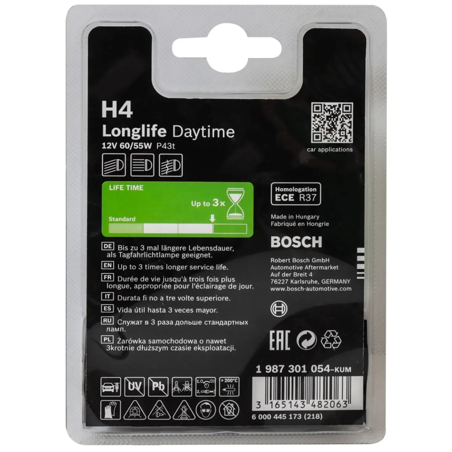 Lampadina Bosch Longlife Daytime 12V 60/55W H4
