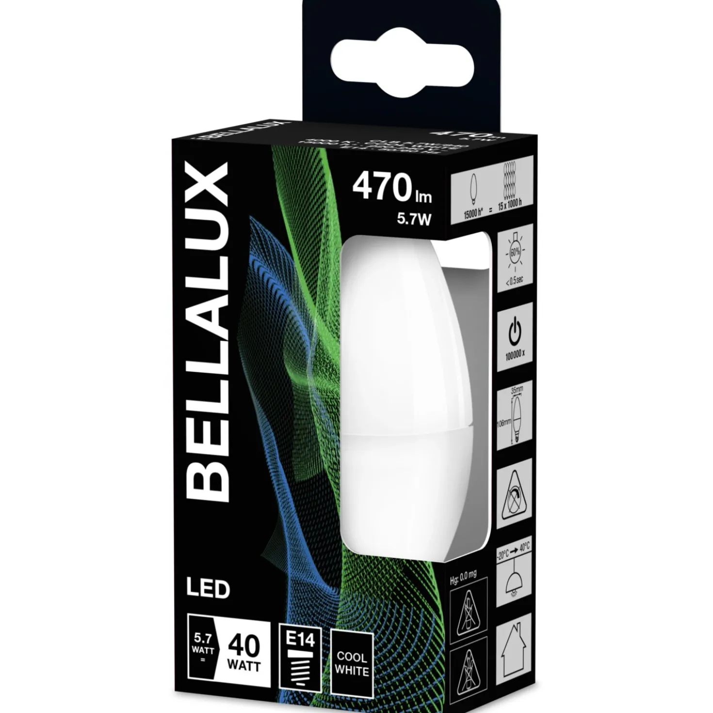 Lampadina LED E14 forma a candela Bellalux 470 lm bianco naturale