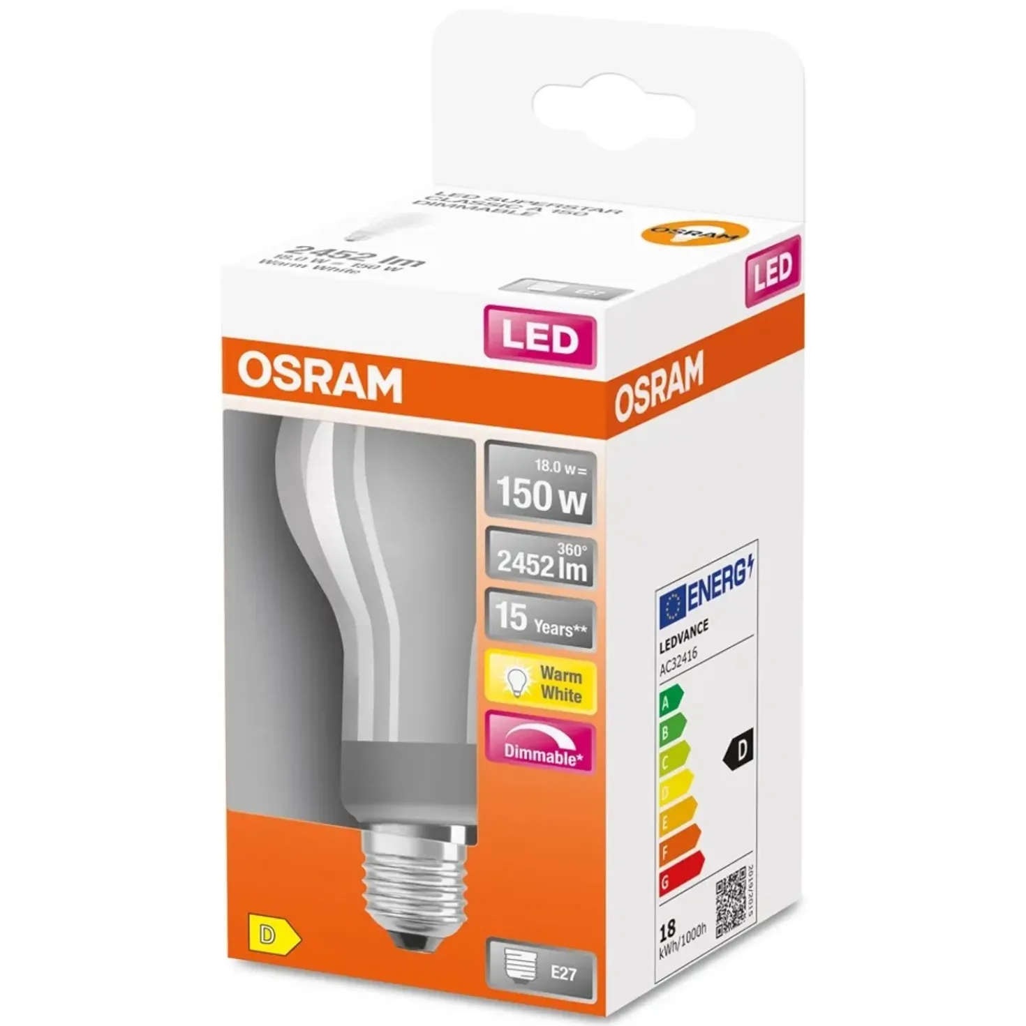 Lampadina LED E27 Osram filamento goccia 2452 lm bianco caldo
