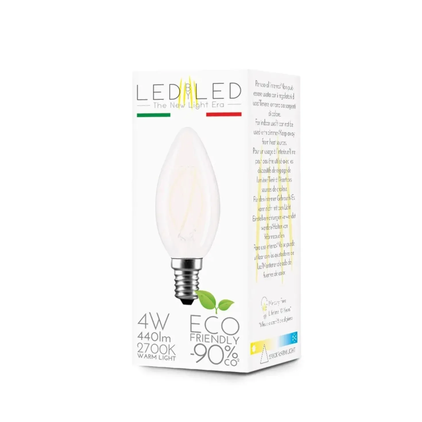 Lampadina LED filamento oliva frost E14 4W 480 lumens