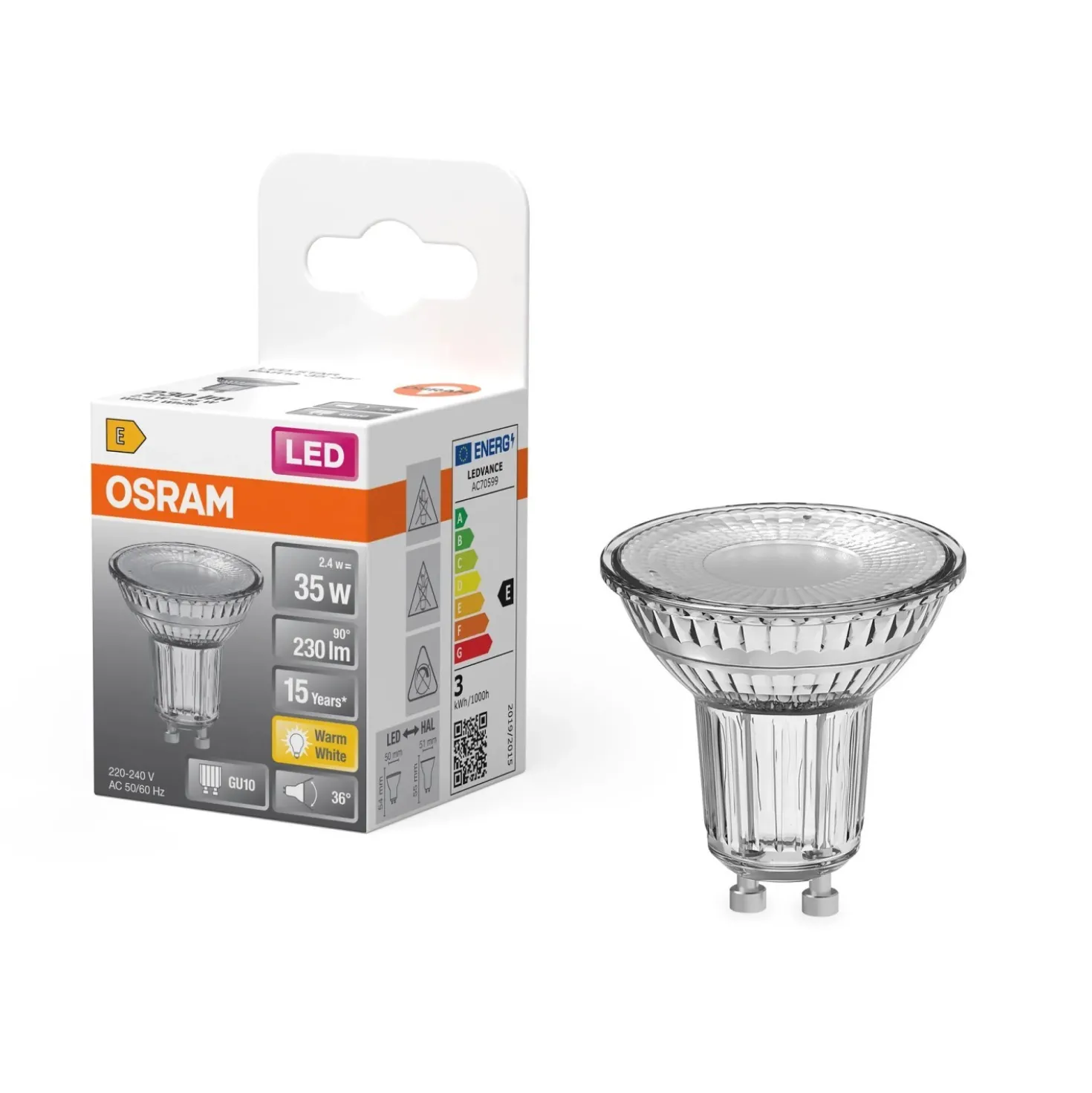 Lampadina LED GU10 riflettore Osram PAR16 Bianco caldo 2,4 W 230 lm 5,4x5 cm
