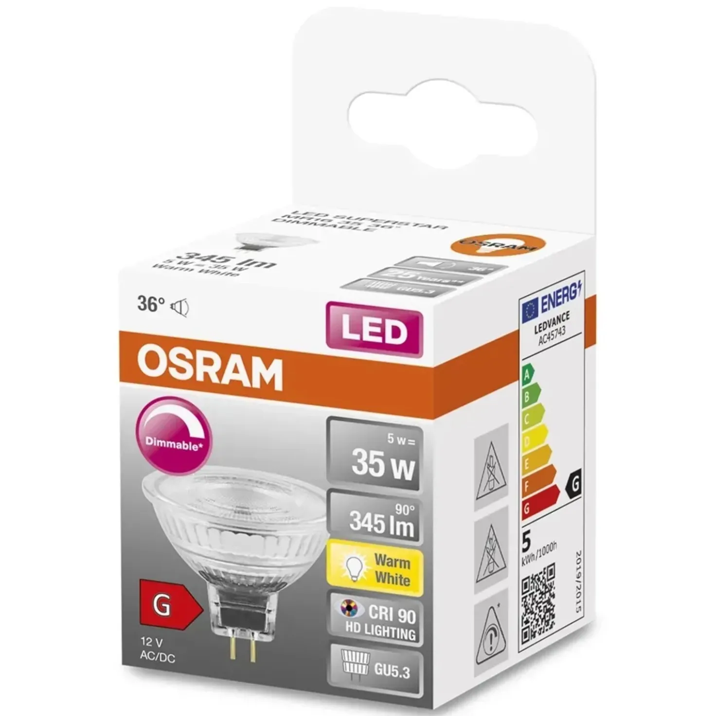 Lampadina LED Osram MR16 36° 5=35 W GU5.3 345 lm 2700 K dimmerabile