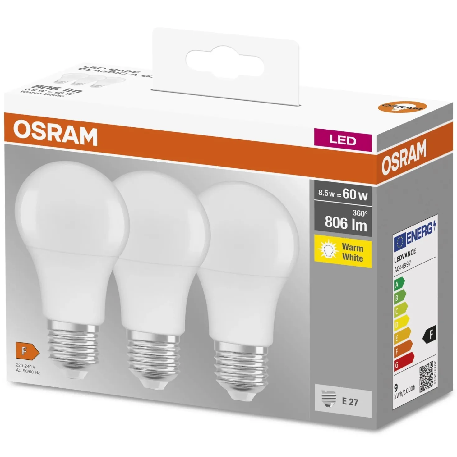 Lampadine LED E27 a goccia smerigliata Osram 806 lm bianco caldo 3 pz