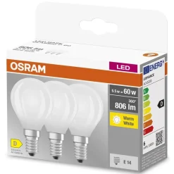 Lampadine LED E14 forma a sfera Osram 806lm bianco opaco 3 pz 2700K