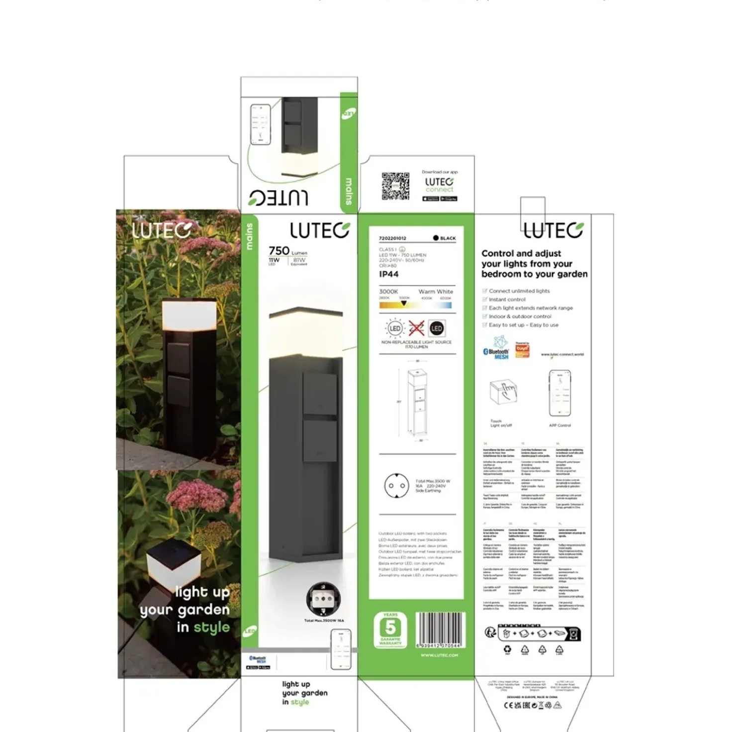 Lampione da giardino LED Mains Smart Home 1 W 750 lm 3000 K nero