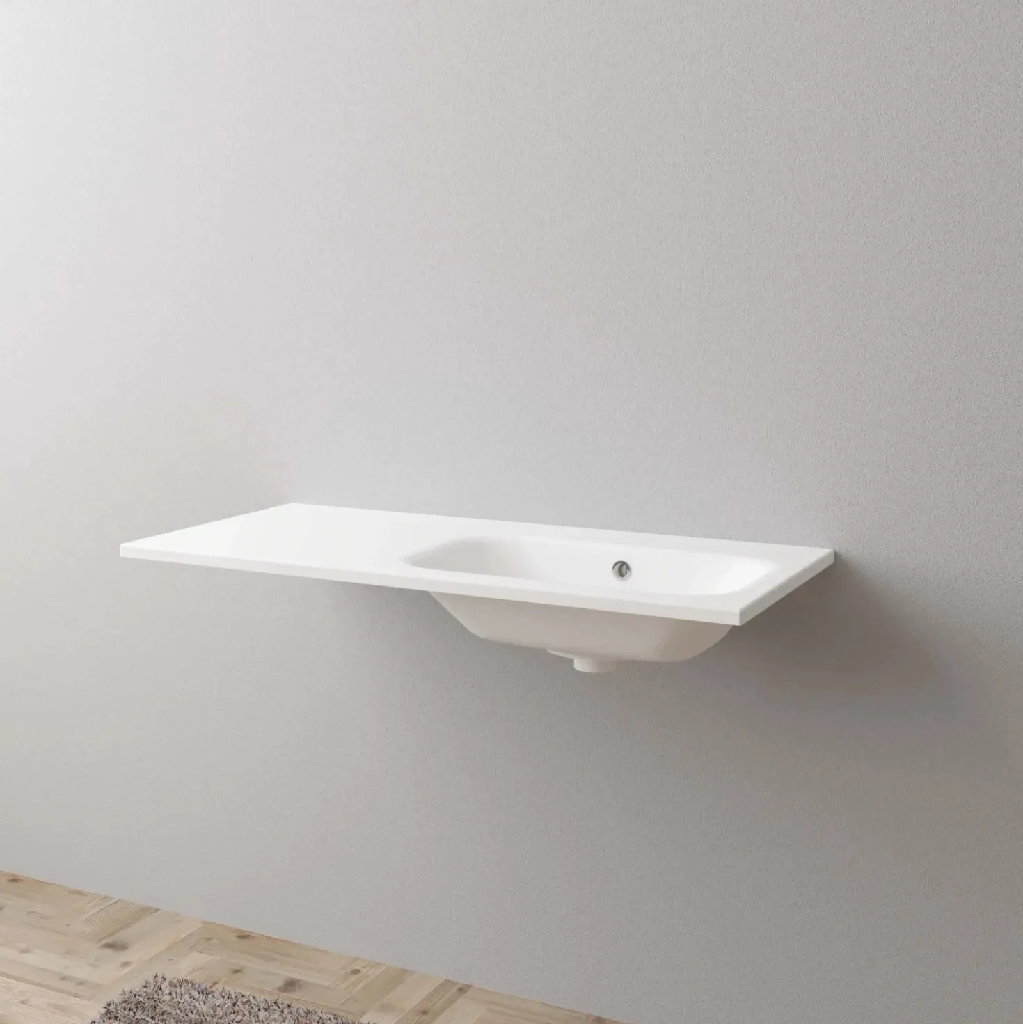 Lavabo da incasso con vasca a destra 101x46 cm mineralmarmo bianco