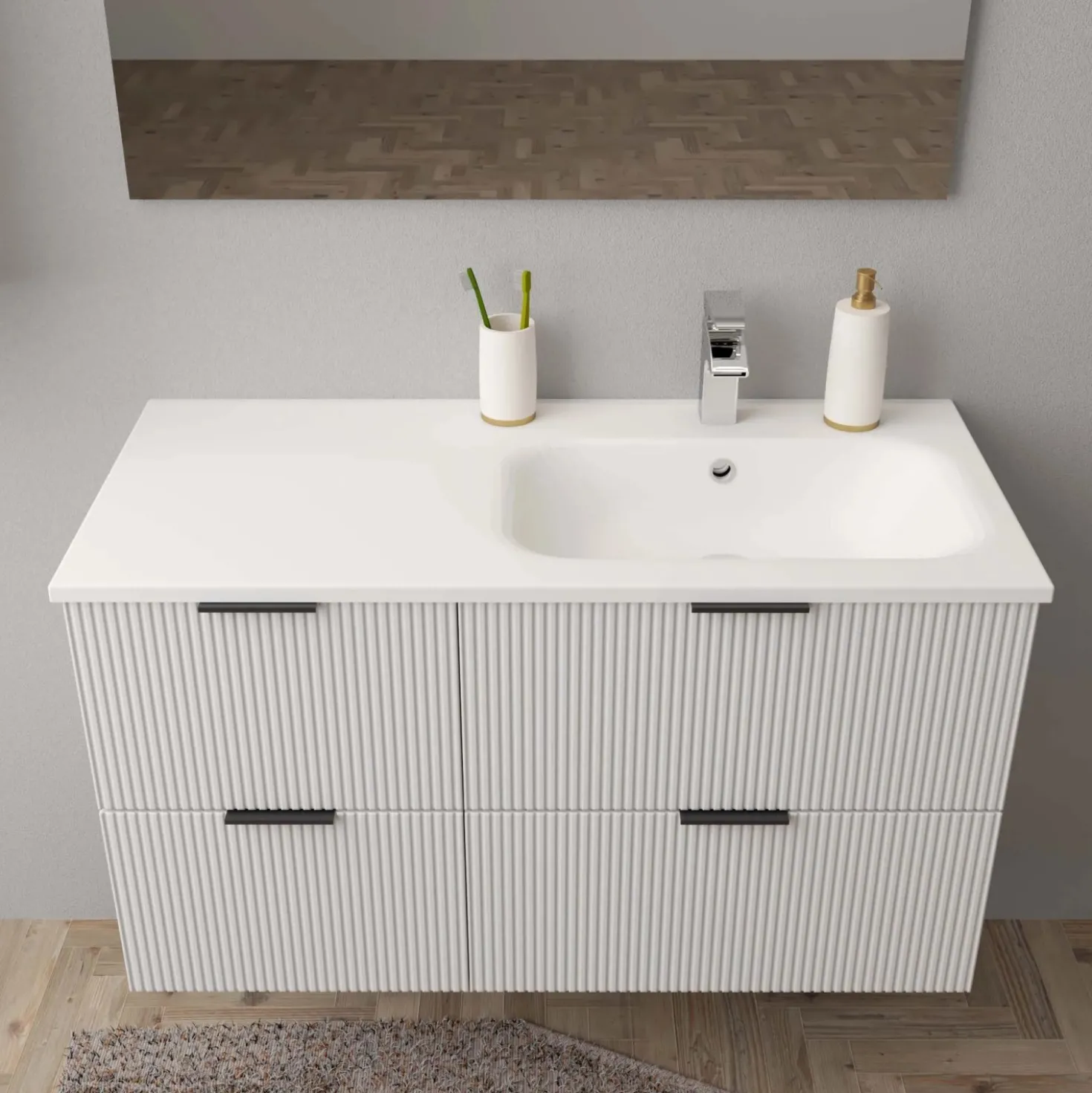 Lavabo da incasso con vasca a destra 101x46 cm mineralmarmo bianco