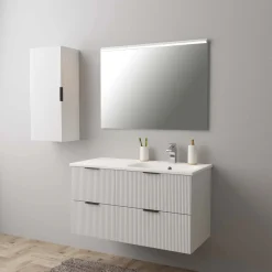 Lavabo da incasso con vasca a destra 101x46 cm mineralmarmo bianco
