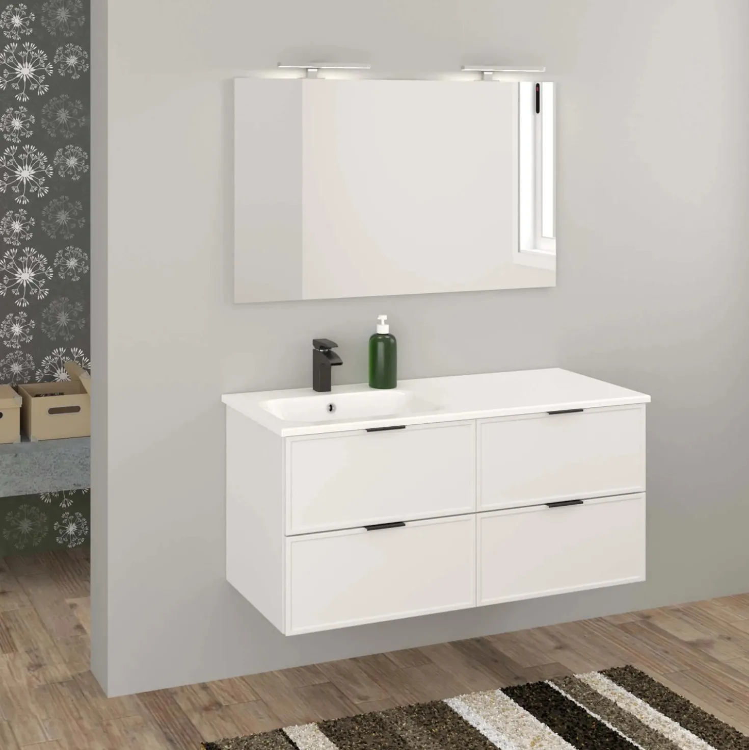 Lavabo da incasso con vasca a sinistra 121x46 cm mineralmarmo bianco