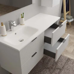 Lavabo da incasso con vasca a sinistra 121x46 cm mineralmarmo bianco