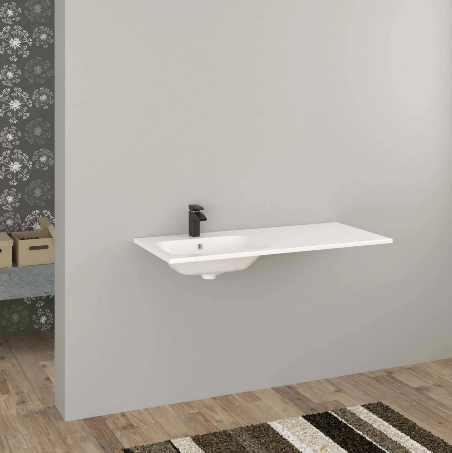 Lavabo da incasso con vasca a sinistra 121x46 cm mineralmarmo bianco
