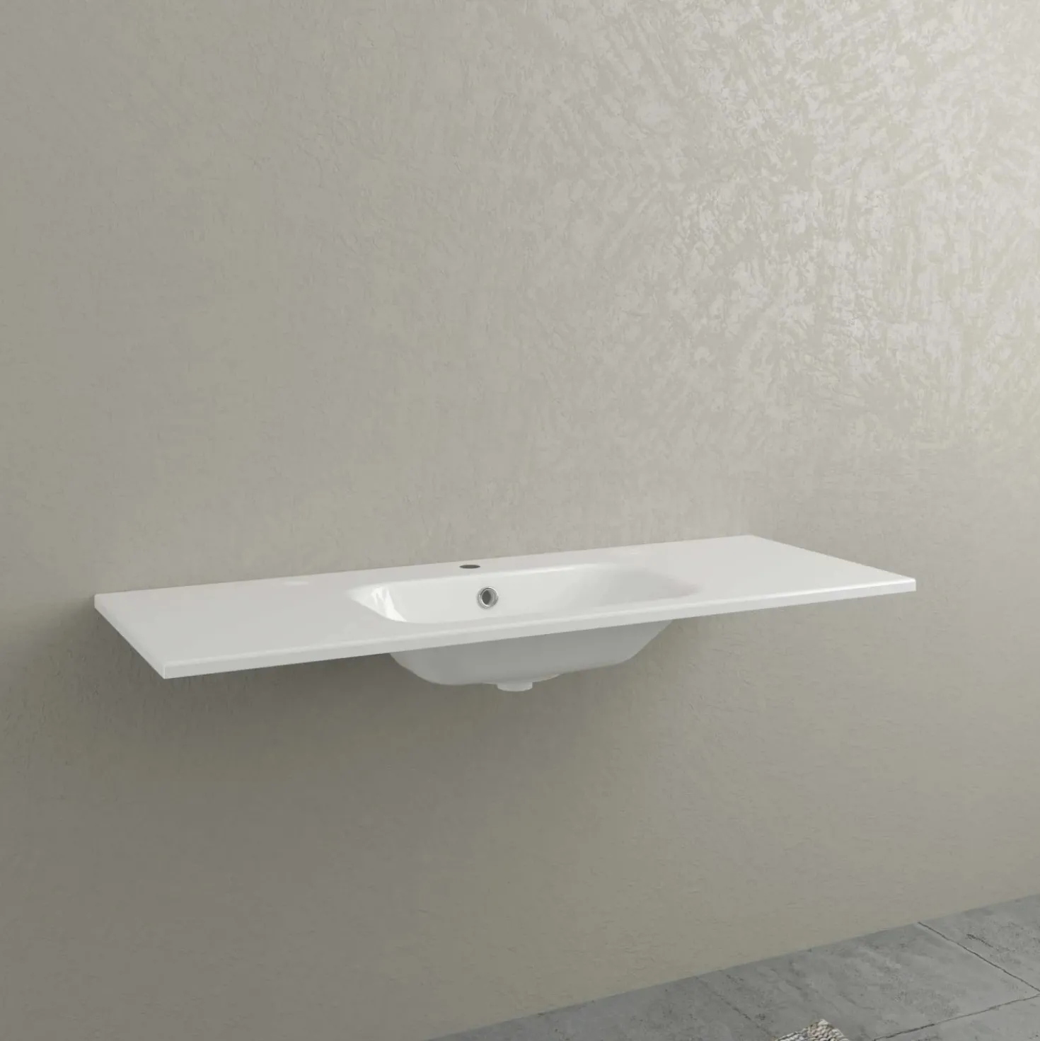 Lavabo da incasso con vasca centrale 121x46 cm mineralmarmo bianco